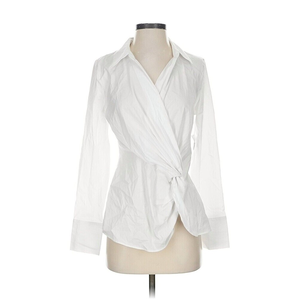 Laundry SHELLI SEGAL Small White Stretch Minimal Wrap Blouse NEW VTG y2k Busines